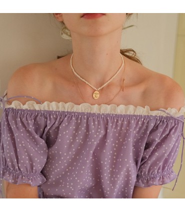 Hand-painted Daisy Rose Gold Coin Kalung Mutiara Alami 