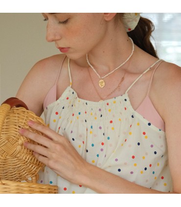 Hand-painted Daisy Rose Gold Coin Kalung Mutiara Alami 