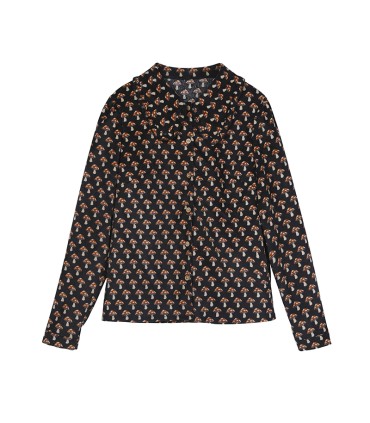 Camisa de manga comprida com renda cogumelo de veludo