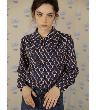 Chemise à manches longues en dentelle de champignons en velours côtelé