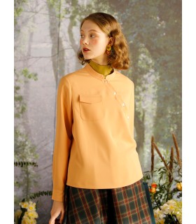 Baju reka bentuk plaket kolar berdiri oren senget 