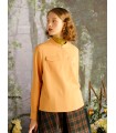오렌지 스탠드업 칼라 사선 플래킷 디자인 셔츠 