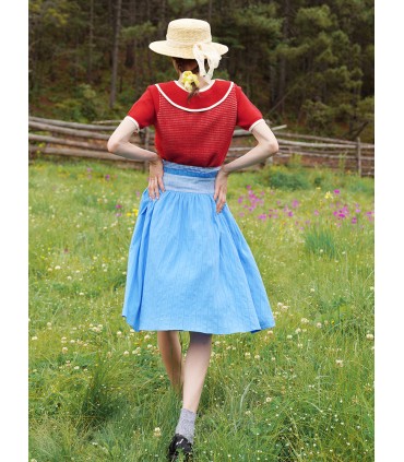 체크 콘트라스트 배색 라펠 반팔 스웨터