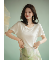 Silk T-shirt minimalist style white bottoming shirt