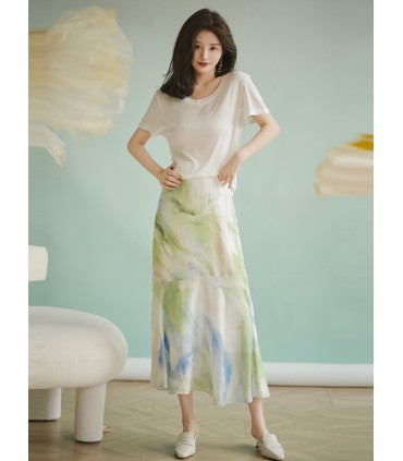 Silk T-shirt minimalist style white bottoming shirt