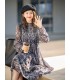 Wood ear print long-sleeved dress
