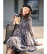 Wood ear print long-sleeved dress