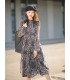 Wood ear print long-sleeved dress