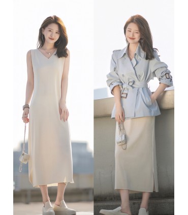 Blogger sundress 미니멀한 브이넥 스트레이트 스커트 