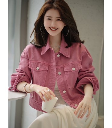 화사한 무드의 자켓 숏 핑크 데님 자켓 