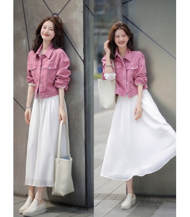 Jaket Mood Cerah Jaket Denim Merah Jambu Pendek