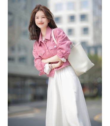 Jaket Mood Cerah Jaket Denim Merah Jambu Pendek
