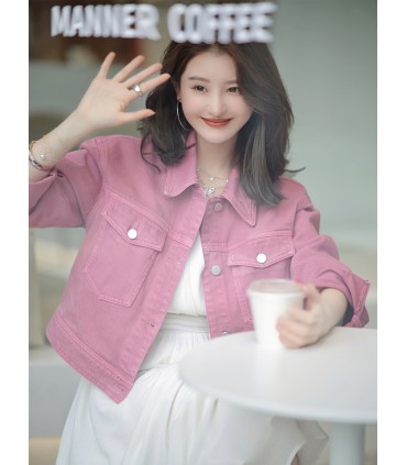 Jaket Mood Cerah Jaket Denim Merah Jambu Pendek