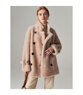 Chaqueta gruesa de doble hilera de piel de oveja