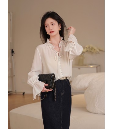 Lily of the Valley Shirt Small Fresh Silk White Shirt