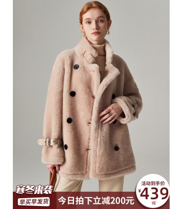 Sheep shearling double-row thick jacket