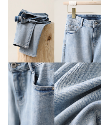 Celana jeans longgar drape turki kaki lurus 
