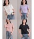 T-shirt beli-belah baju bottoming gaya minimalis longgar 