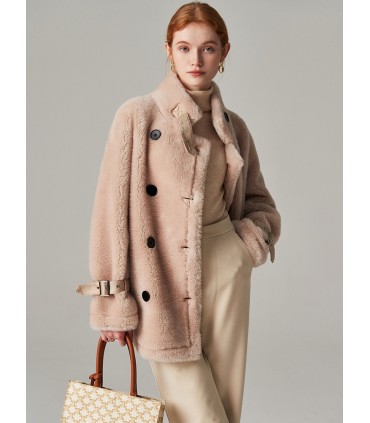 Sheep shearling double-row thick jacket