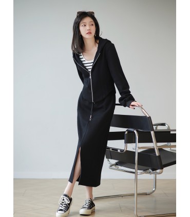 Conjunto de suéter Suéter con capucha Falda acampanada perezosa 