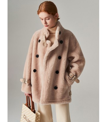 Sheep shearling double-row thick jacket