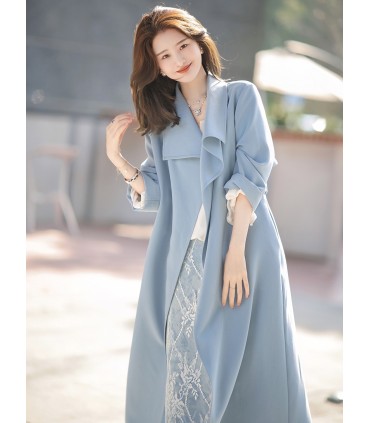 블루 레이스 스커트 레이스 질감 스트레이트 스커트 