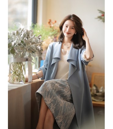 Váy ren màu xanh váy thẳng họa tiết ren