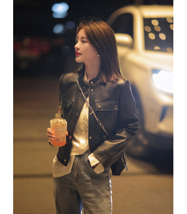 Jaket kulit retro kasual fesyen