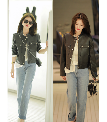 Jaket kulit retro kasual fesyen