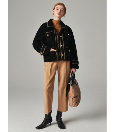 Giacca Haining coreana corta in shearling di pecora