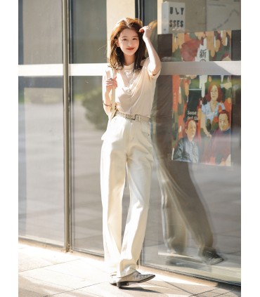 루즈한 일자 화이트 와이드 팬츠