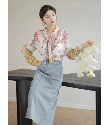 Lagu Asli Skirt Denim Fesyen Retro Skirt Lurus 