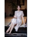 National style buckle stand collar cheongsam dress