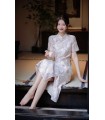 Ulusal tarz toka dik yakalı cheongsam elbise