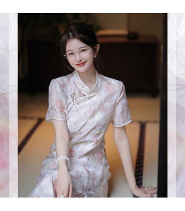 Sukienka cheongsam ze stójką w stylu narodowym z klamrą