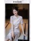 National style buckle stand collar cheongsam dress