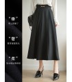 Spade A skirt pinggang tinggi skirt berlipat hitam 