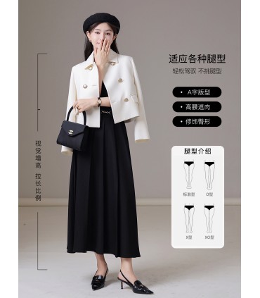 Spade Váy chữ A váy xếp li đen cao cấp 