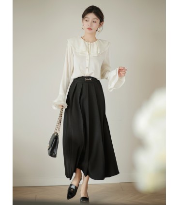 Spade A skirt pinggang tinggi skirt berlipat hitam 