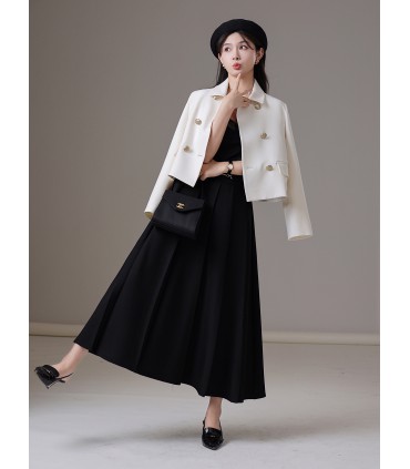 Spade A skirt pinggang tinggi skirt berlipat hitam 