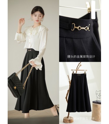 Spade A skirt pinggang tinggi skirt berlipat hitam 