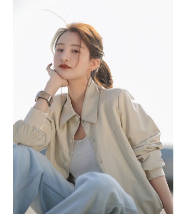 Dove 가죽 재킷 레트로 미니멀 스타일 가죽 재킷 