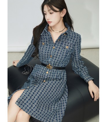 Gold coin denim skirt design sense printed shirt skirt