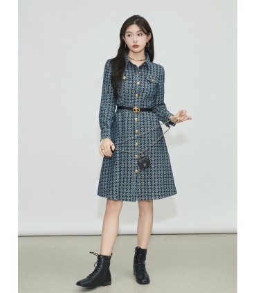 Gold coin denim skirt design sense printed shirt skirt