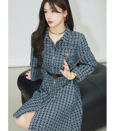 Gold coin denim skirt design sense printed shirt skirt