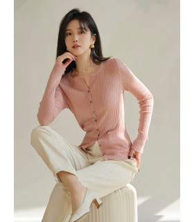 Cardigan primaverile in cashmere di seta Cardigan pigro con scollo a V