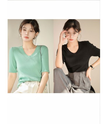 Chemise à manches courtes en maille à la mode et assortie