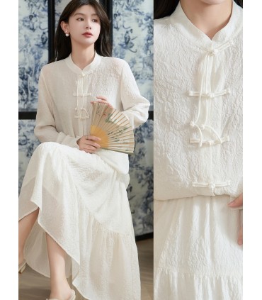 Roll-up lapel collar shirt with pleats 