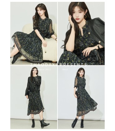 Robe fleurie noire ciel étoilé 