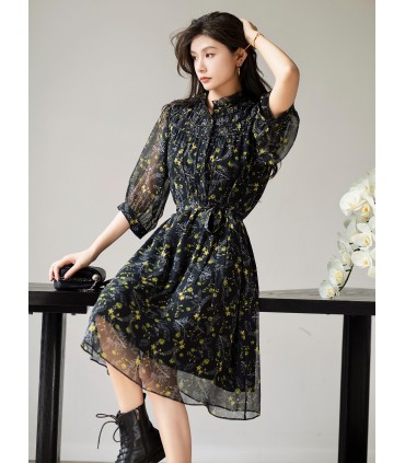 Robe fleurie noire ciel étoilé 